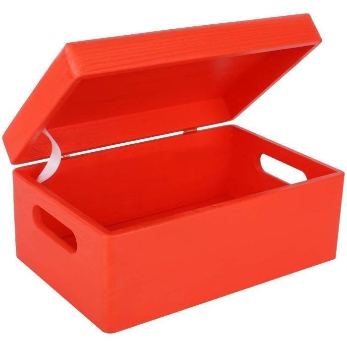 Rote Holz-Aufbewahrungsbox 30 x 20 x 14 cm mit Deckel und Griffen