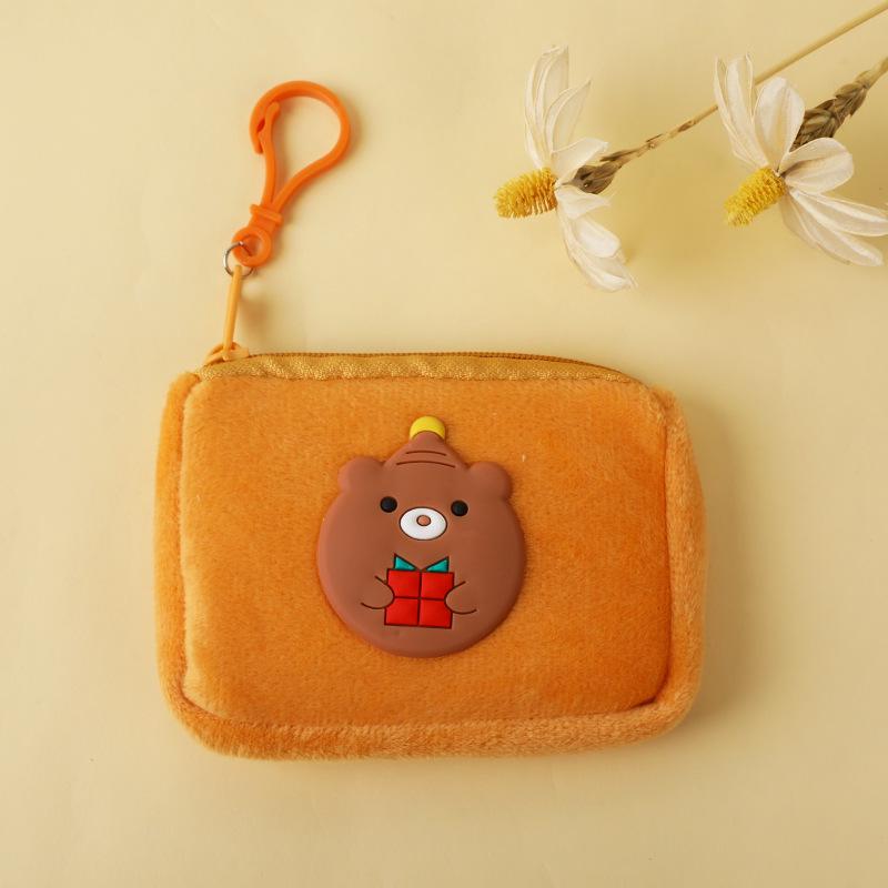 Niedliche Geldbörse aus Plüsch mit Cartoon-Motiv – Schlüssel- und Ohrhörertasche für Kinder mit Reißverschluss