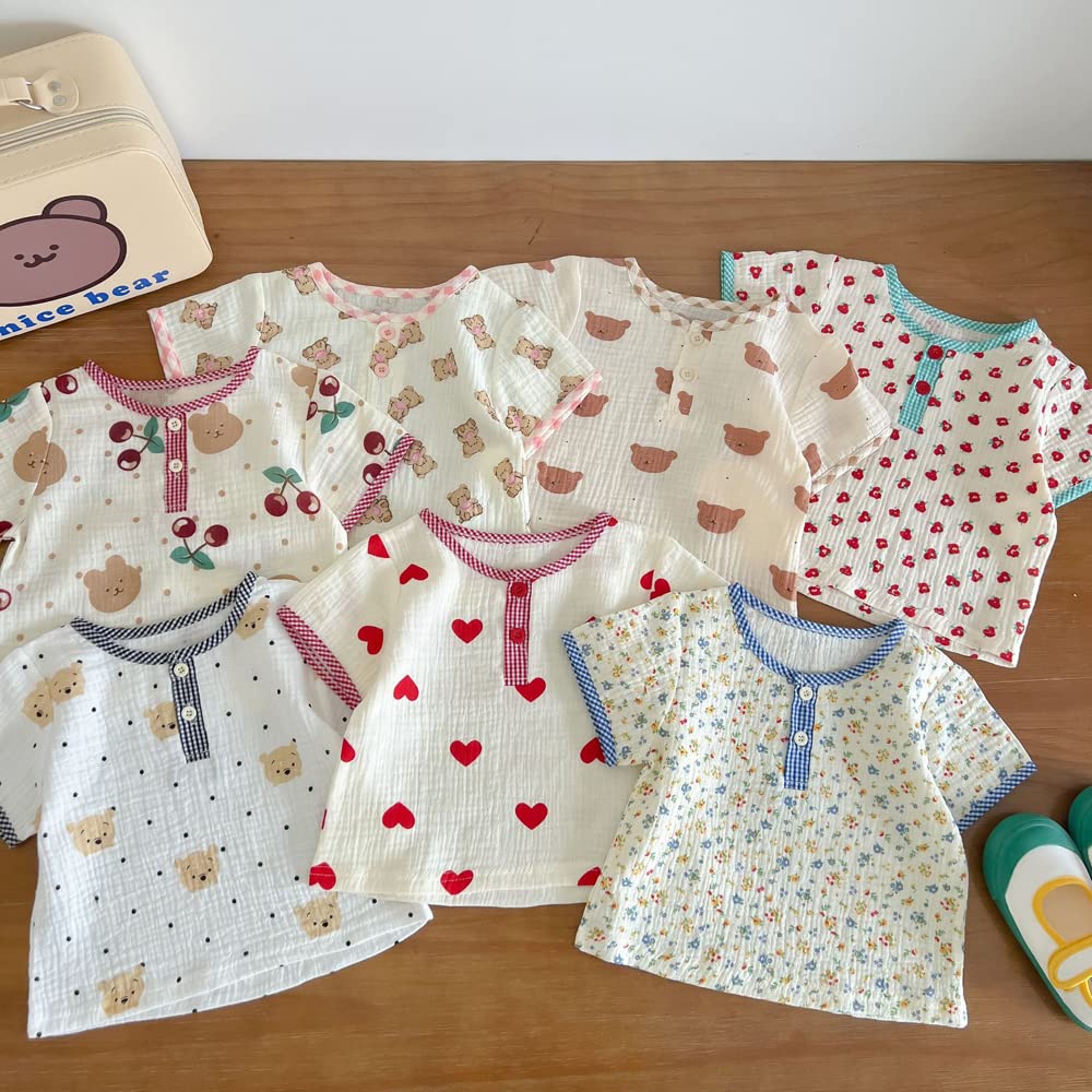 Jaydyequ Baby Short Summer Sleepwear Bear Gift Girls' Pajamas, Sleeve, Clothes, Loungewear, Set, Khaki, Print, 80cm, Children's