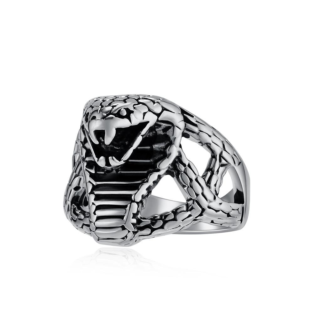 Vintage King Cobra Titanium Steel Ring Ring Men s Personality Niche Hip HIPHOP Viper Jewelry 7#