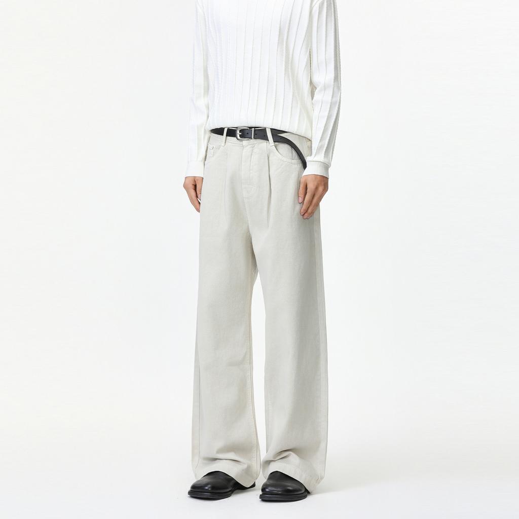 Men's Solid Color Vibe Classic Wide-leg Straight Cotton Casual Washed Jeans