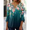 Women's Shirt Blouse Floral Button Print 3/4 Length Sleeve Casual Holiday Basic V-Neck Regular Floral