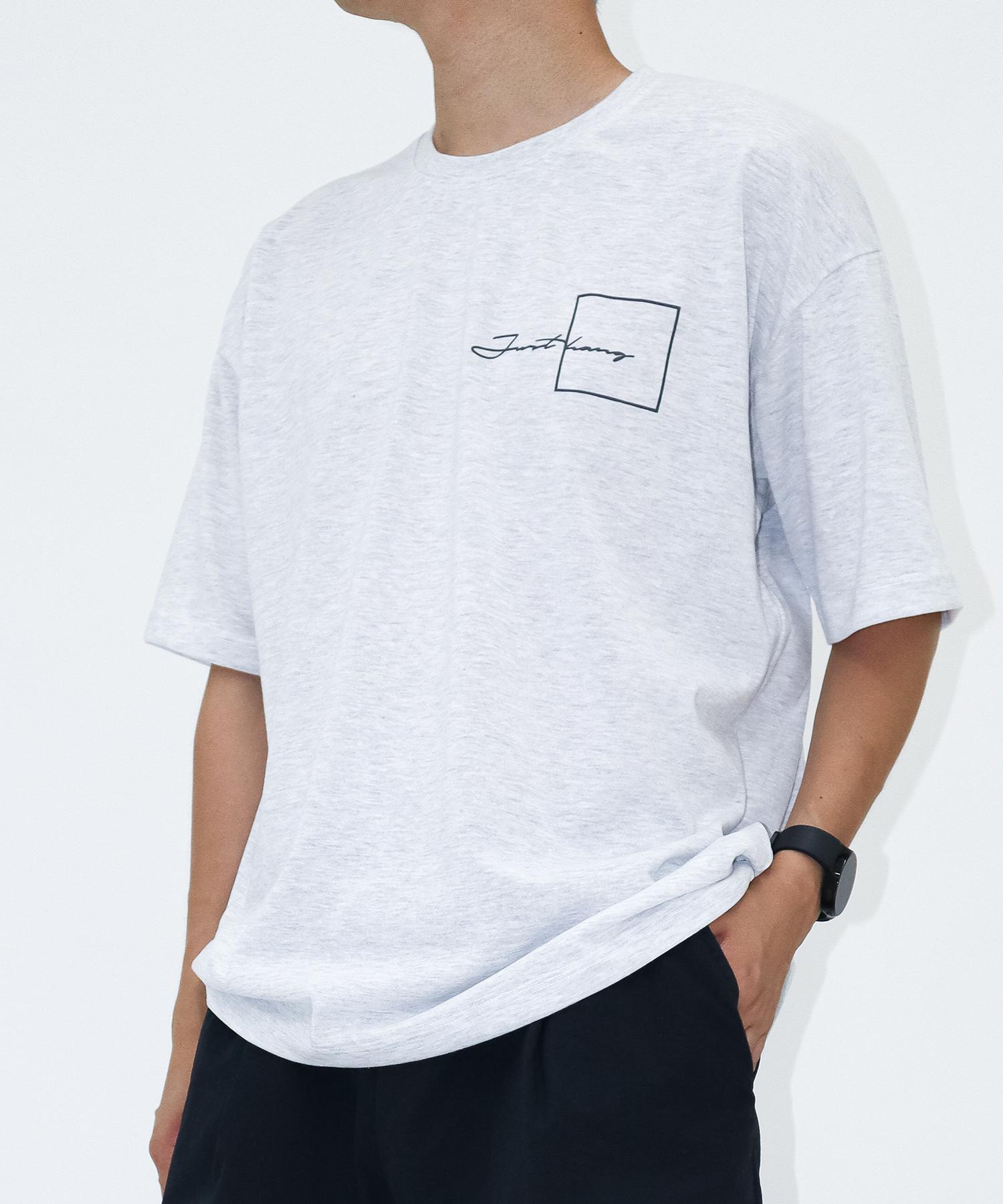 Just Haeng Square Lettering Logo Oversized Melange Short Sleeve F