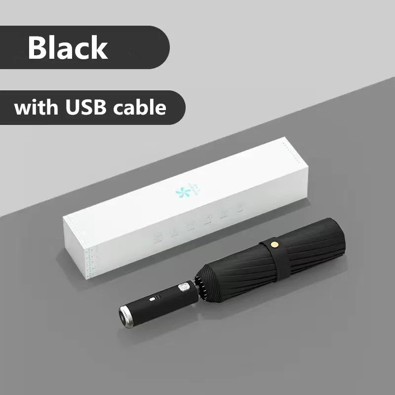 

Складной зонт с вентилятором, зарядка USB, прохладный, ультралегкий, зонт от солнца с черным покрытием, солнцезащитные зонты с подарочной коробкой metal-fiber composite&10K чёрный