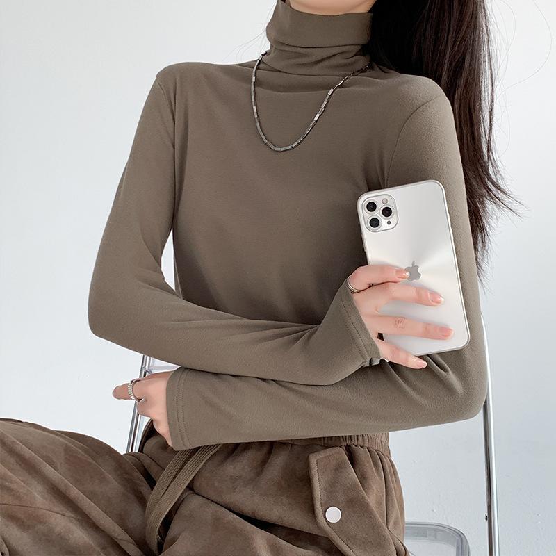 Bottoming Shirt for Women's Spring and Autumn New Slim-fitting Inner Slim-fitting Top, Solid-color Foreign-style Long-sleeved T-shirt for Women