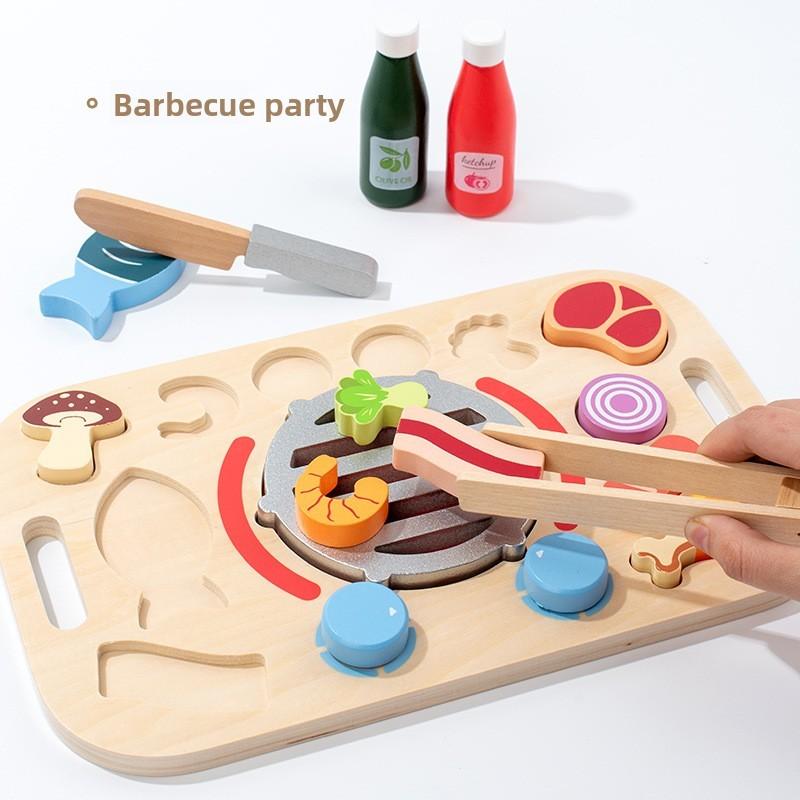 Kitchen Wooden Toy Set With Snack And Bbq Play Food For Children Fun Learning
