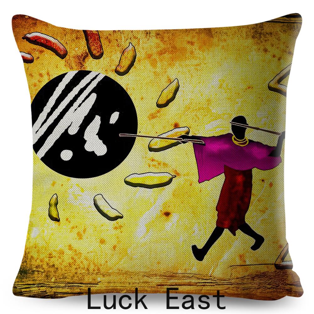 Retro African Cushion Cover Abstract Human Figure Design Warm Tone Soft Polyester Bedroom Decor Throw Pillow Case