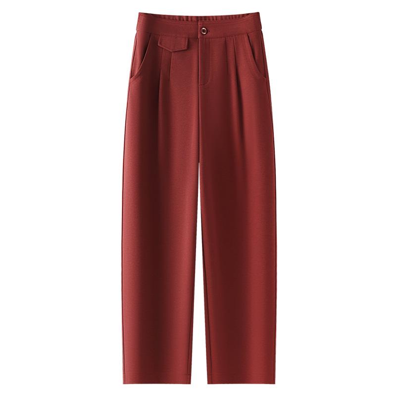 

Красные женские утягивающие брюки галифе с высокой талией - Стиль Весна/Осень 2025, Эластичный костюм с прямыми брюками длиной девять точек M красный