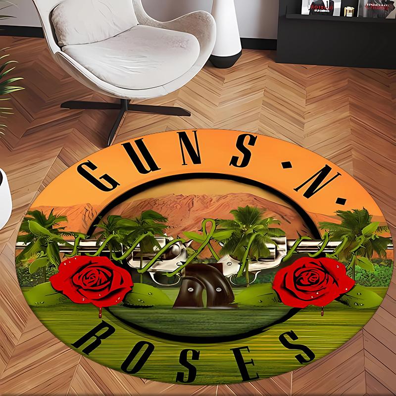 Guns N Roses (1) Round Office Rug Decorative Floor Rug for Office Bedroom Living Room and Home Space