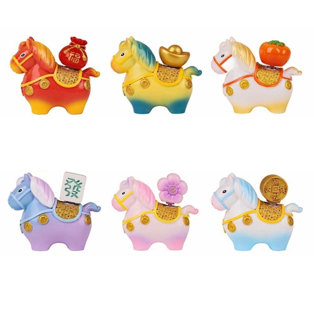 Handcrafted Resin Cartoon Horse Statue Kawaii Zodiac Horse Figurines  Desktop Display