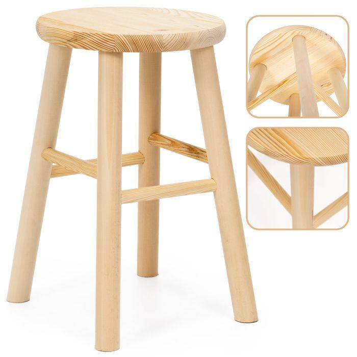 Tabouret en bois - SPRINGOS - WF0003 - pin naturel - assise profilée - charge 120 kg
