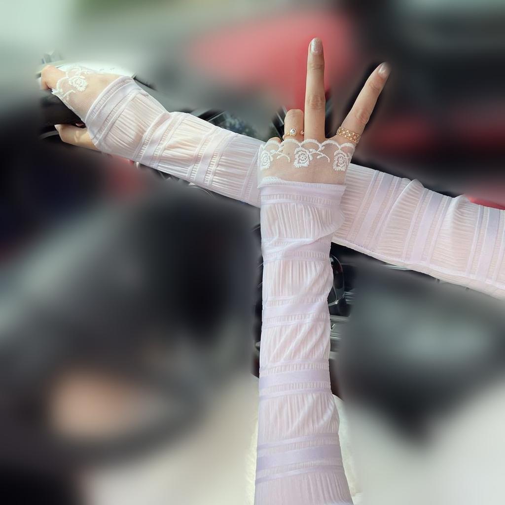 Chiffon lace sleeve splicing thin sunscreen sleeve for women, long summer UV protection, driving and cycling ice sleeve