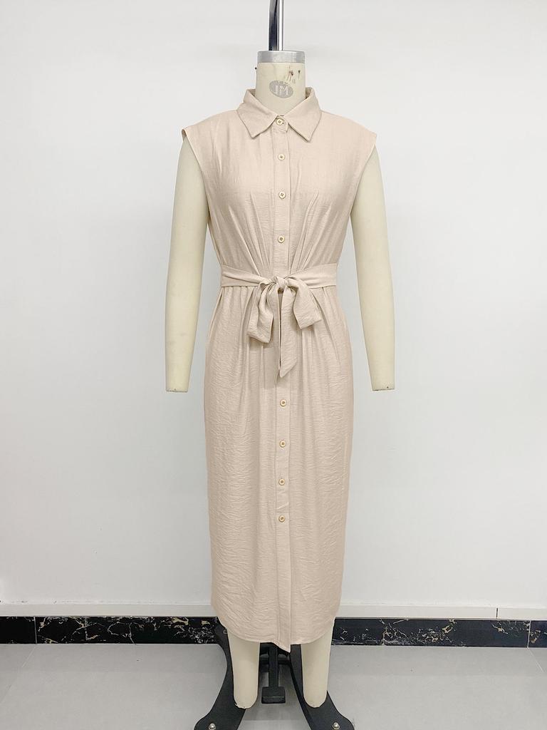 Elegant Summer 2026 Shirt Collar Waist-Cinching Dress
