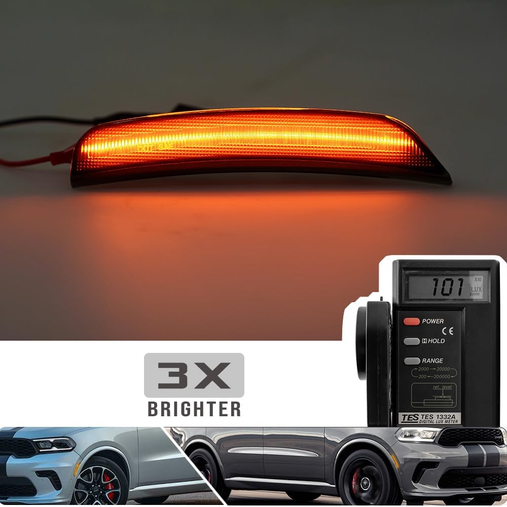 

2PCS Amber Led Side Marker Lights for 2021 2022 2023 2024 Do dge Durango Led Indicator Turn Signal Light Kit Smoked Lens Front Bumper Clearance Light
