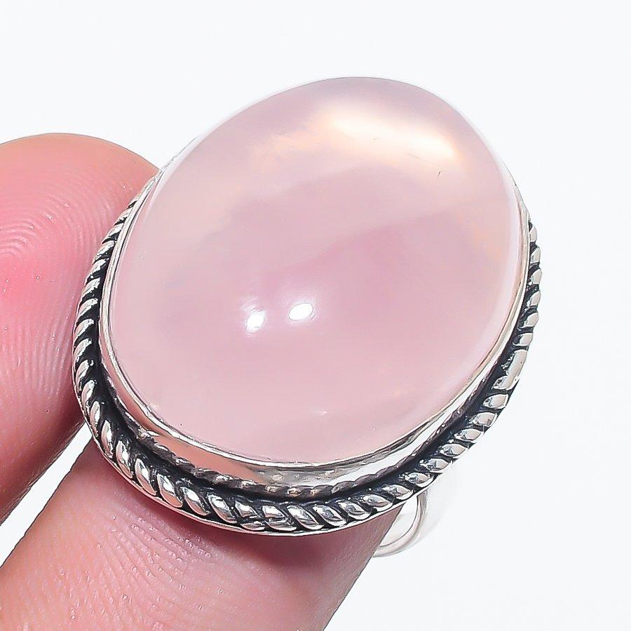 Rose Quartz Gemstone 925 Sterling Sølv Smykker Ring størrelse 7
