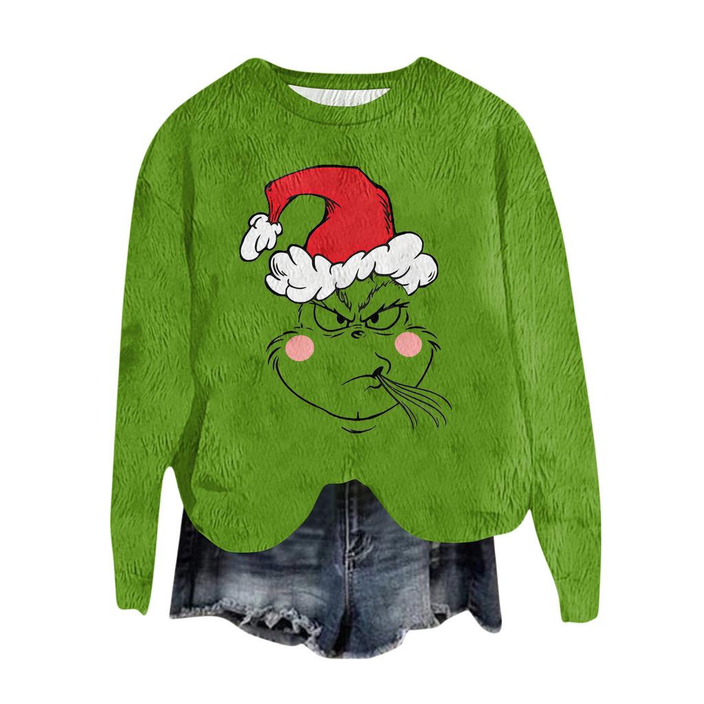 Ladies' Fashionable Round Neck Pullover Long Sleeved Top Christmas Printed Sweatshirt