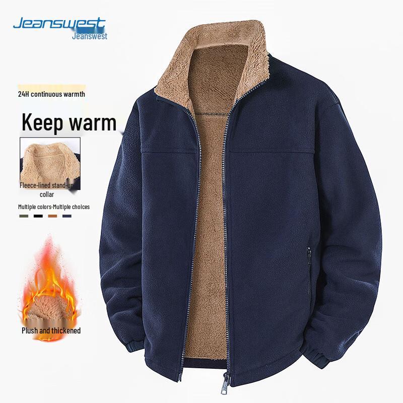 

JEANSWEST Men s Plush Fleece Lapel Jacket L