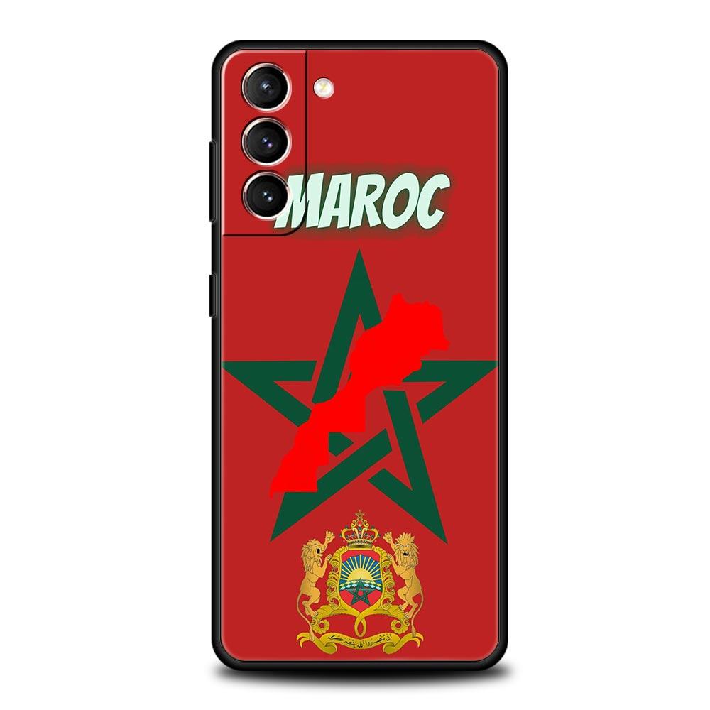 Bandiera Marocchina Maroc Marocco Custodia per Telefono Passaporto Per Samsung Galaxy S26 Ultra S25 Plus S24 FE S23 S22 5G S21 S20 Cover Nera Morbida