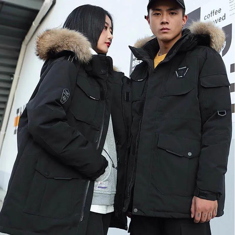 Korean running men's outdoor military clothing couple down jacket women's and men's medium and long thickened jacket