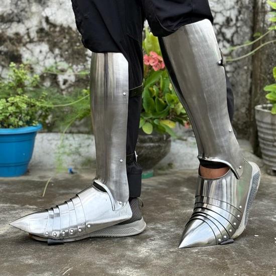 Medieval Gothic Knight Leg Armor  Steel Greaves  Sabatons for , Cosplay, and Fantasy Events