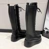 Fashion Side Zipper 8 Cm Platform Women Boots Knee High Motorcycle Boots Black Lace Up Long Boots Suede Leather Autumn Winter Shoes