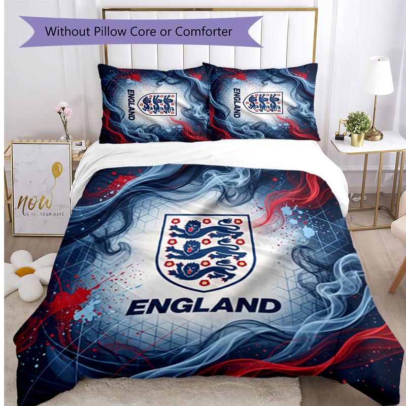 Set Biancheria da Letto Stampata Calcio Inghilterra 3 Pezzi Copriletto Traspirante Accogliente come Regalo per la Casa Nuova o per le Feste
