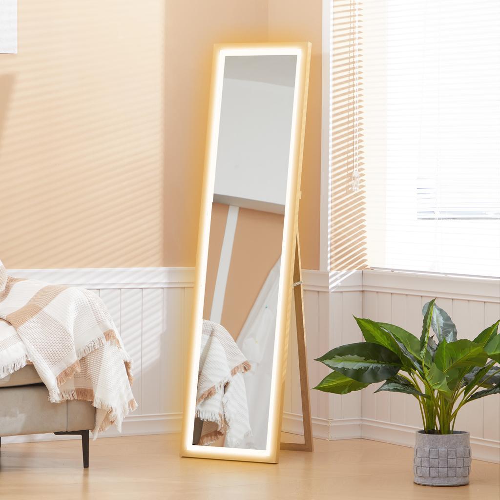 Full Length Mirror, with Adjustable Outer Light, Oak