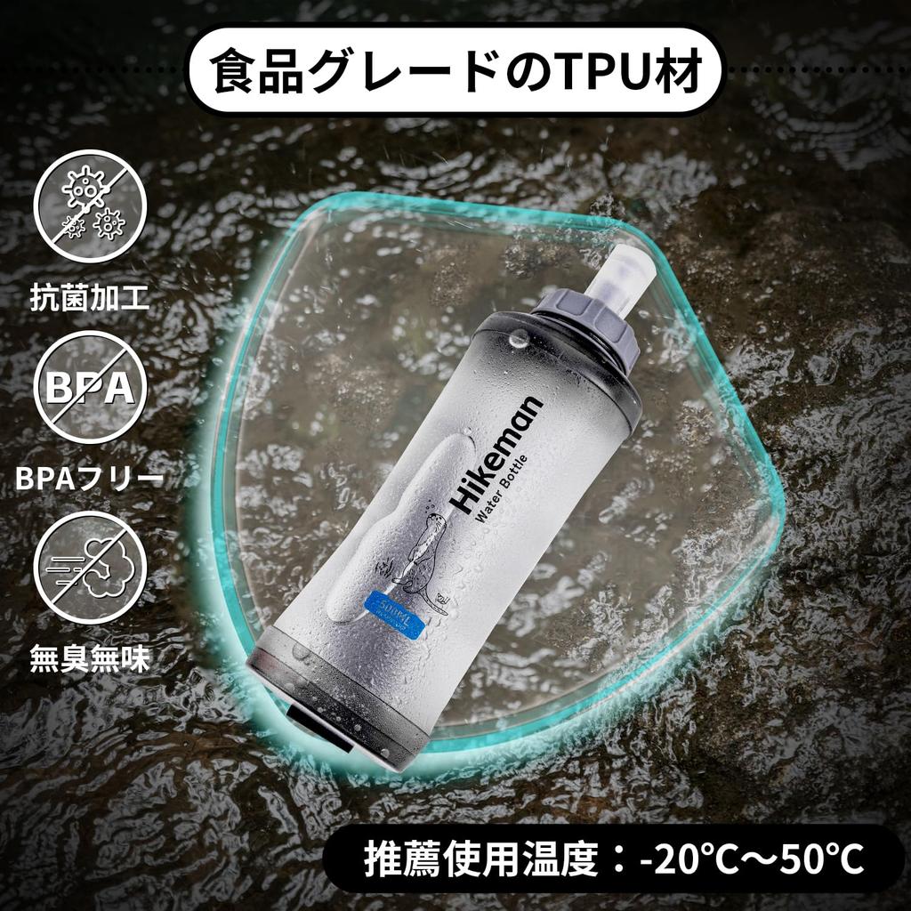 Měkká láhev na vodu velká s držadlem Hydratace pro a posilovnu Láhev, Ultralehká, Skládací, Samostojící, Nepropustná, 500ml, Hrdlo, Popruh, Běh,