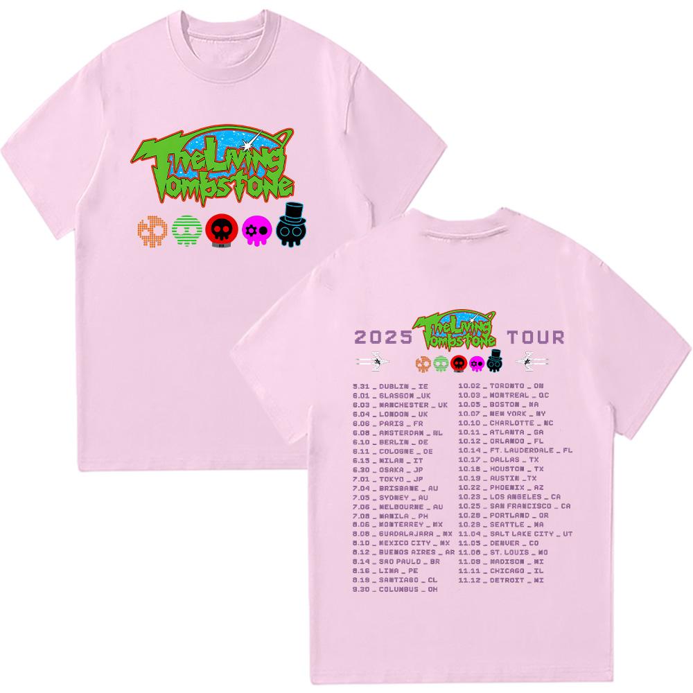 The Living Tombstone 2025 Tour T-shirts Summer Cotton Top Vintage Tees Graphic T Shirts Hip Hop Harajuku Women Men Clothing