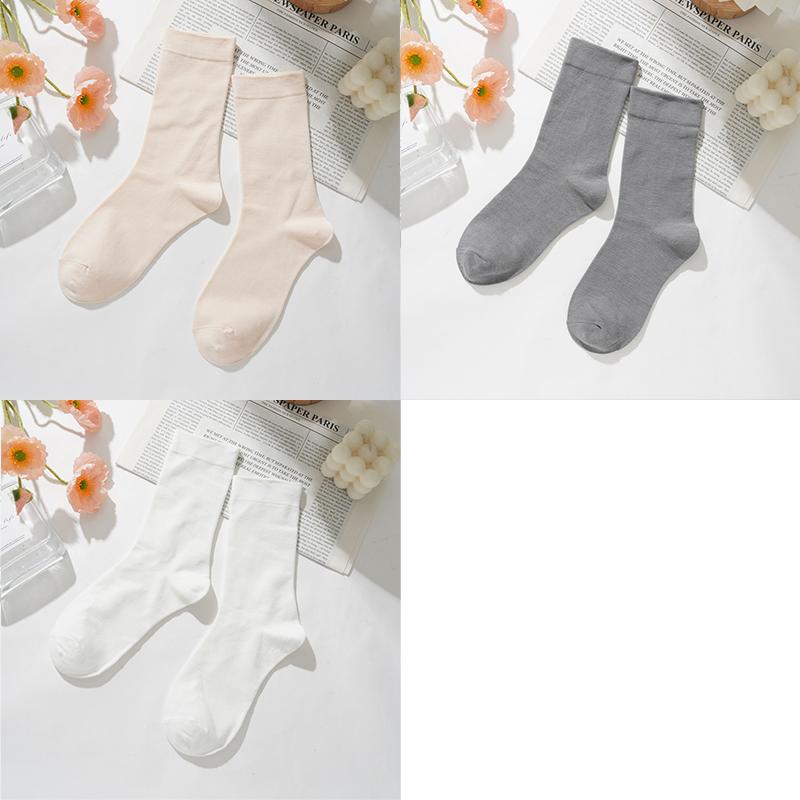 3 Pairs Women Cotton Solid Color Casual Socks Breatable Sports Sox Fashion Middle Tube Socks