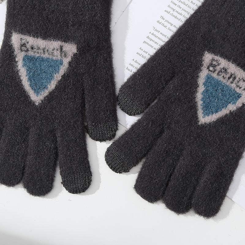 Gants Tactiles Triangulaires Velours Chauds et Épais Automne et Hiver Tendance Cinq Doigts Style Coréen Tricotés Cyclisme