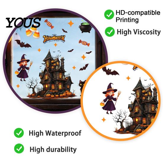 Static Cling Halloween Set Glass Sticker, Window Clings, Reusable Electrostatic Decals, Haunted Decoration House Stickers for Doors Windows,