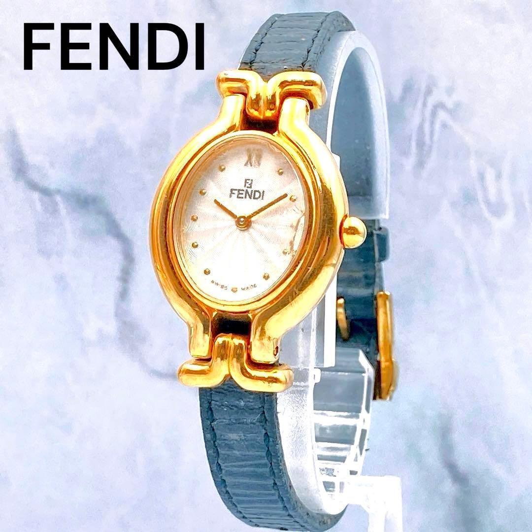 Used Working item FENDI Ladies Watch Chameleon Gold Genuine Belt Oval Fendi Vintage Antique Black