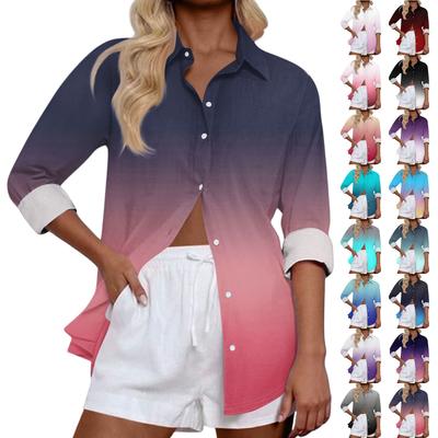 Women's Casual Fashion Tops Long Sleeve Button Loose Shirt