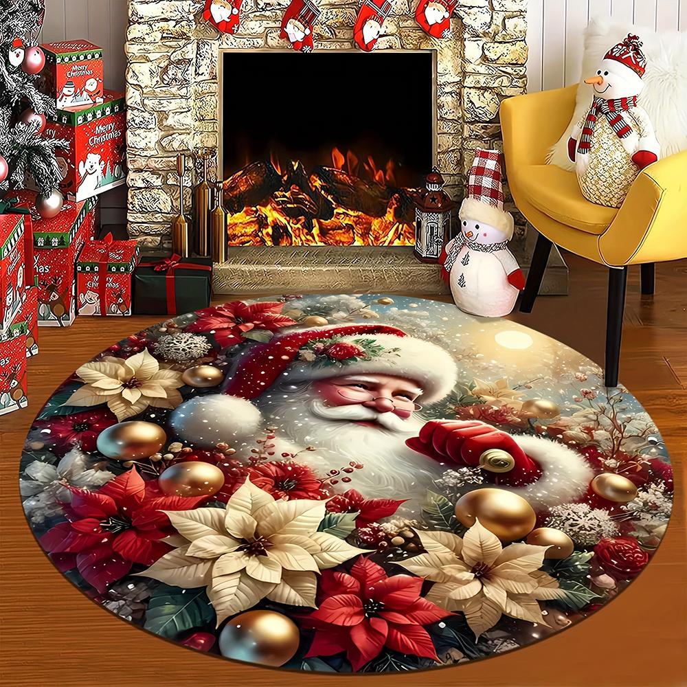 Christmas Magic: Festive Round Rugs with Snowy Cottages, Santa, and More! Bedroom room floor mats New Year home decoration