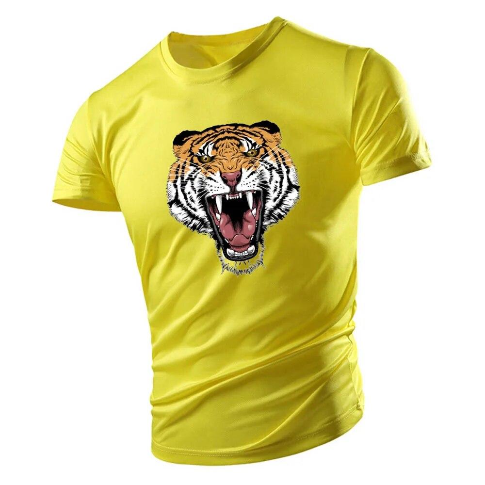 Four Seasons Vuxen T-shirt med rund hals för män Casual Top Creative Horror Tiger 2d-tryck Lös mode snabbtorkande kortärmad