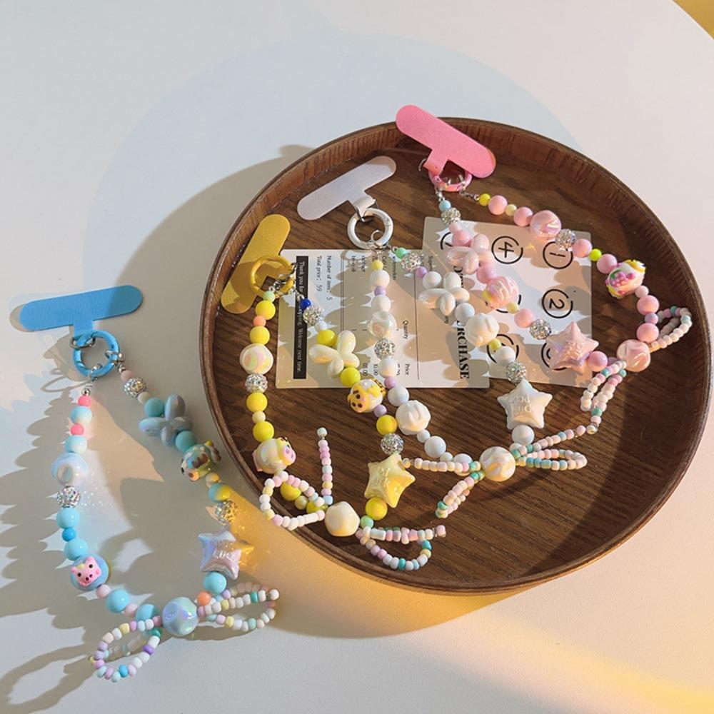 

Cute Bead Phone Pendant Candy Color Phone Wrist Strap Ins Beaded Phone Chain Girls Gift белый