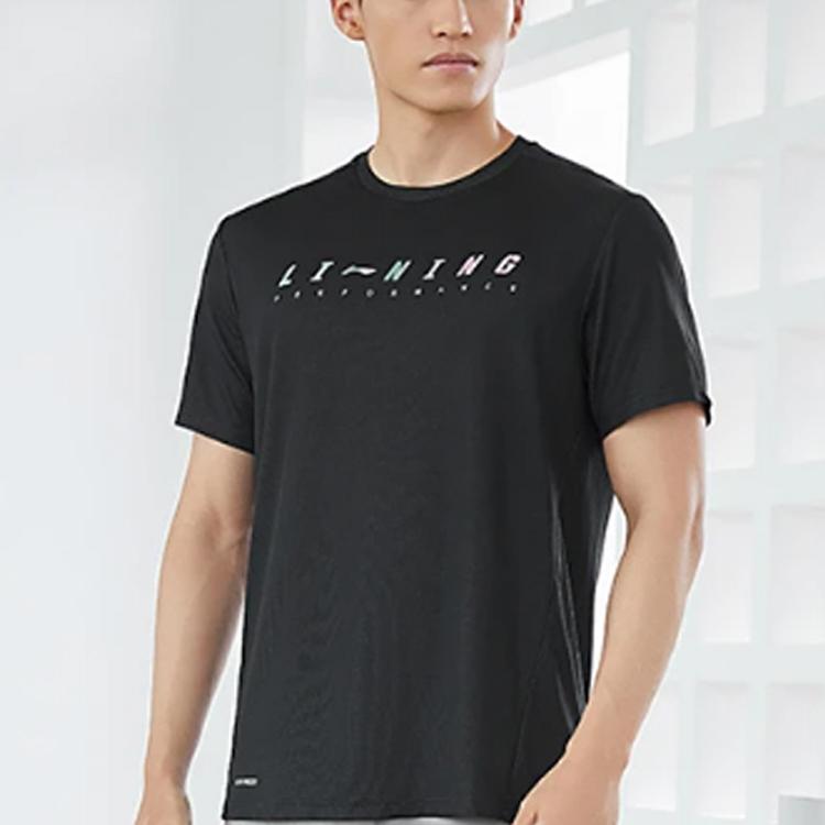 Li Ning Tréninková série Logo Nápis Kulatý výstřih Volné Krátký rukáv Pánské Top Černá ATSR425-3
