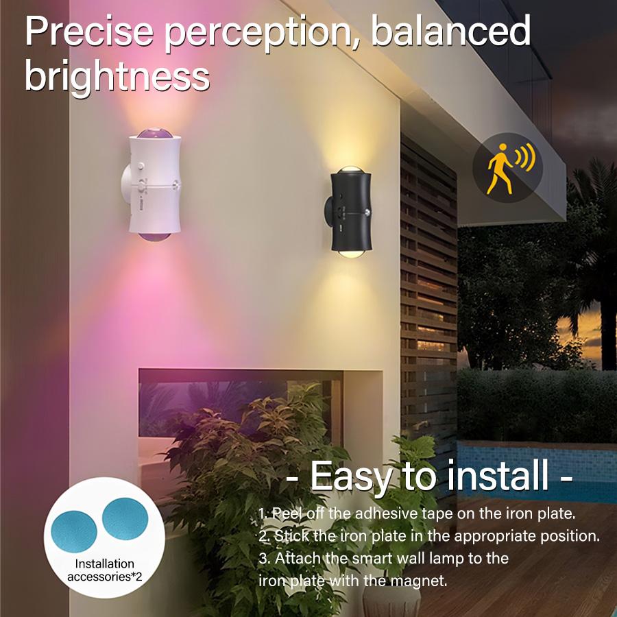 Motion Sensor LED Wall Light RGB Rechargeable Double-head Magnetic Spotlight for Bedroom Hallway Stair Ambient Lighting