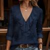 Women's Long Sleeve V-Neck Ruffle Blouse Color Elegant Top