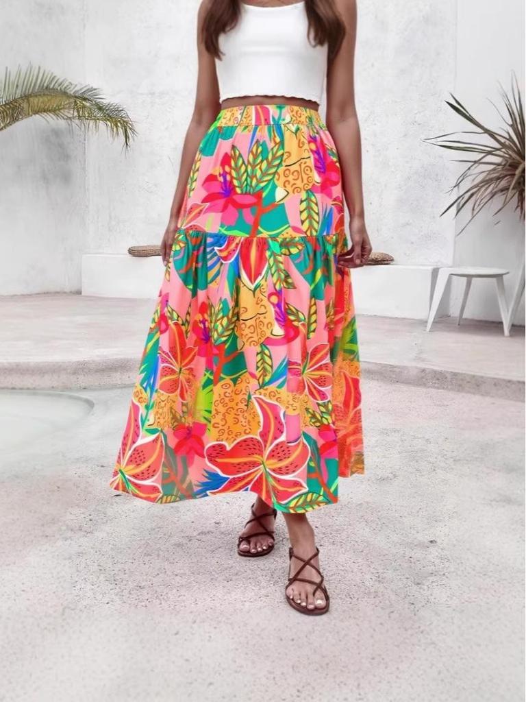 European Style Floral Print High-Waisted Retro Skirt for Women - Summer Collection