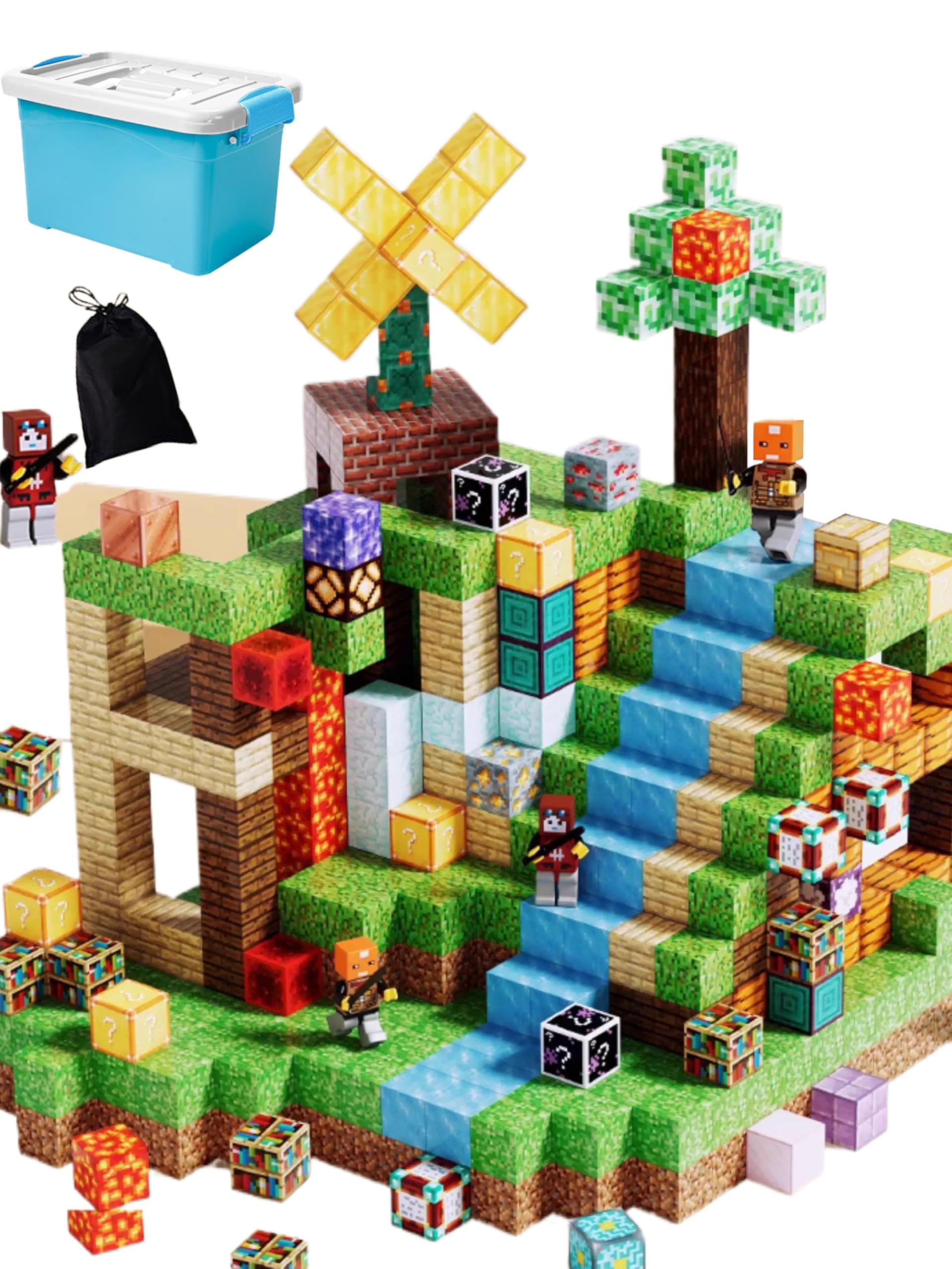 

AAGWW Магнитные блоки Набор 122 штуки 2 см Случайные 12 персонажей Сумка для хранения Ведро для хранения Магнитные игрушки Дети младшего школьного возраста День рождения Рождество