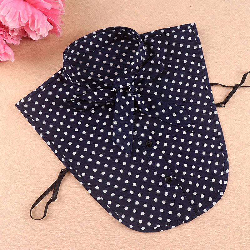 Perfect Match Navy Blue Polka Dot Bow Fake Collar Dickey Half Blouse False Collar Stylish Detachable Half Shirt Blouse Faux Collar