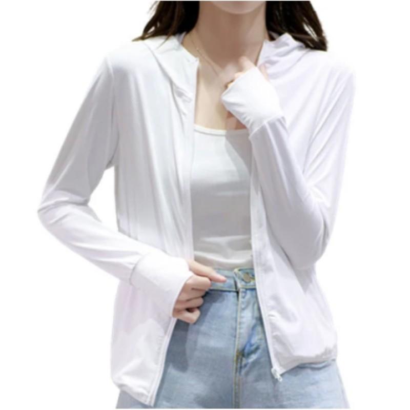 Women's Summer Long Sleeve Breathable Sunscreen Ice Silk Jacket Thin Hooded Casual Top