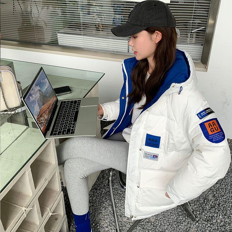 

Wear Autumn and Winter Hooded Jackets on Both Sides, Women s Cotton-padded Jackets, Zippered Warm Casual Mid-length Jackets S