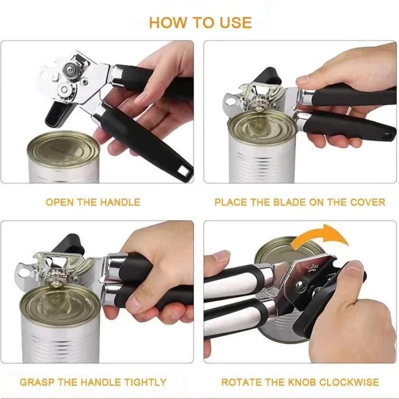 Stainless Steel Can Opener Multifunctional Grip Can Opener Side Cut Can Opener Kitchen Gadgets Bottle Openers Beer Jar Tools Bar