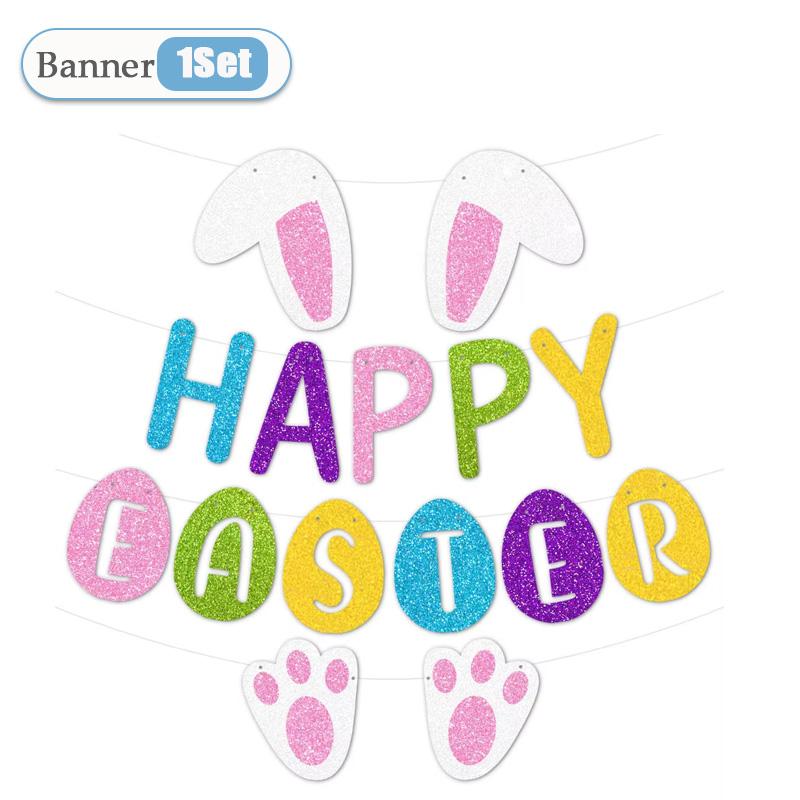 1-10Sets Easter Banner Happy Easter Bunny Bunting Party Background Wall Decorations Festive Garland Hanging Supplies