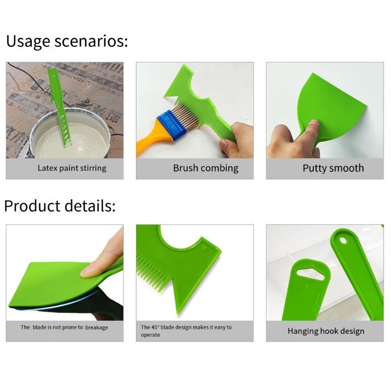 Flexible Plastic Putty Scraper Paint Brush Cleaner and Stirring Stick Set For Construction DIY Home Renovations Projects