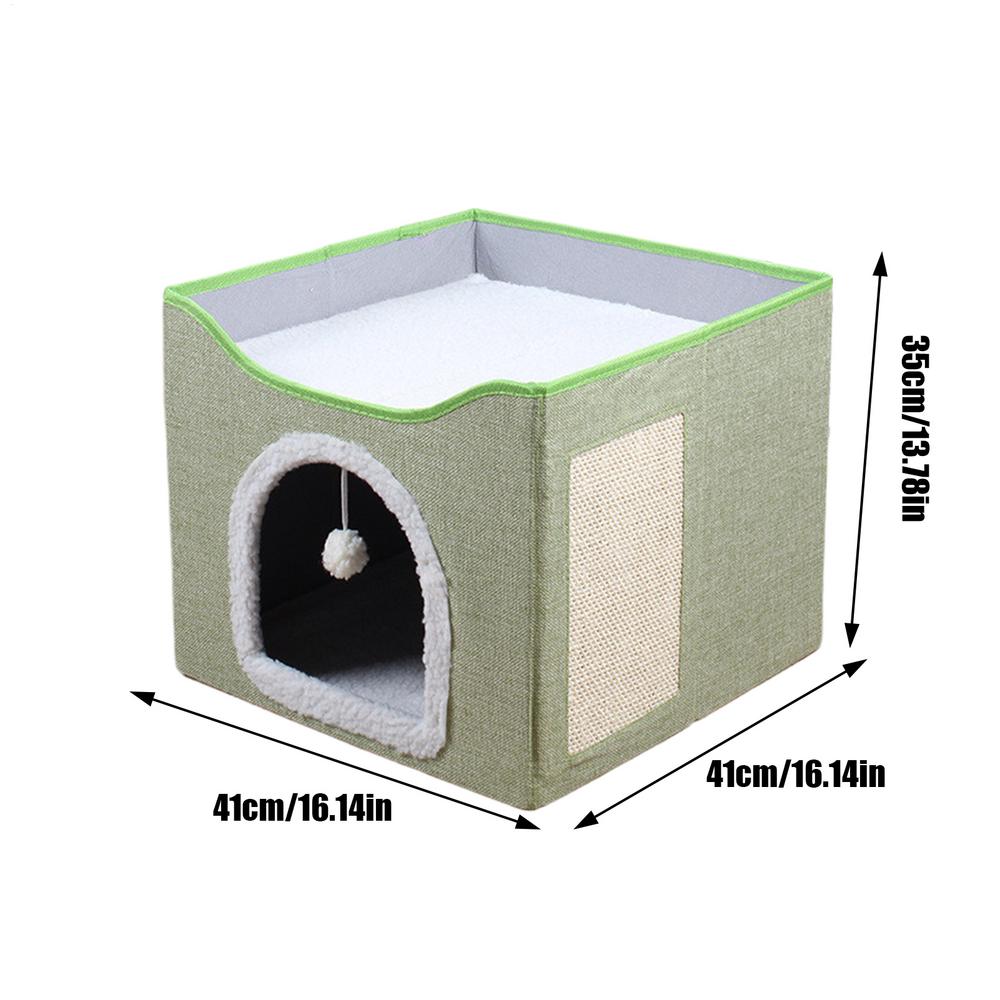 Cat House Bed Cave Foldable Cave Kitten House Cat Bed Sleeping Condo Cute Sleeping Tent Cube House With Plush Ball & Scratch Pad