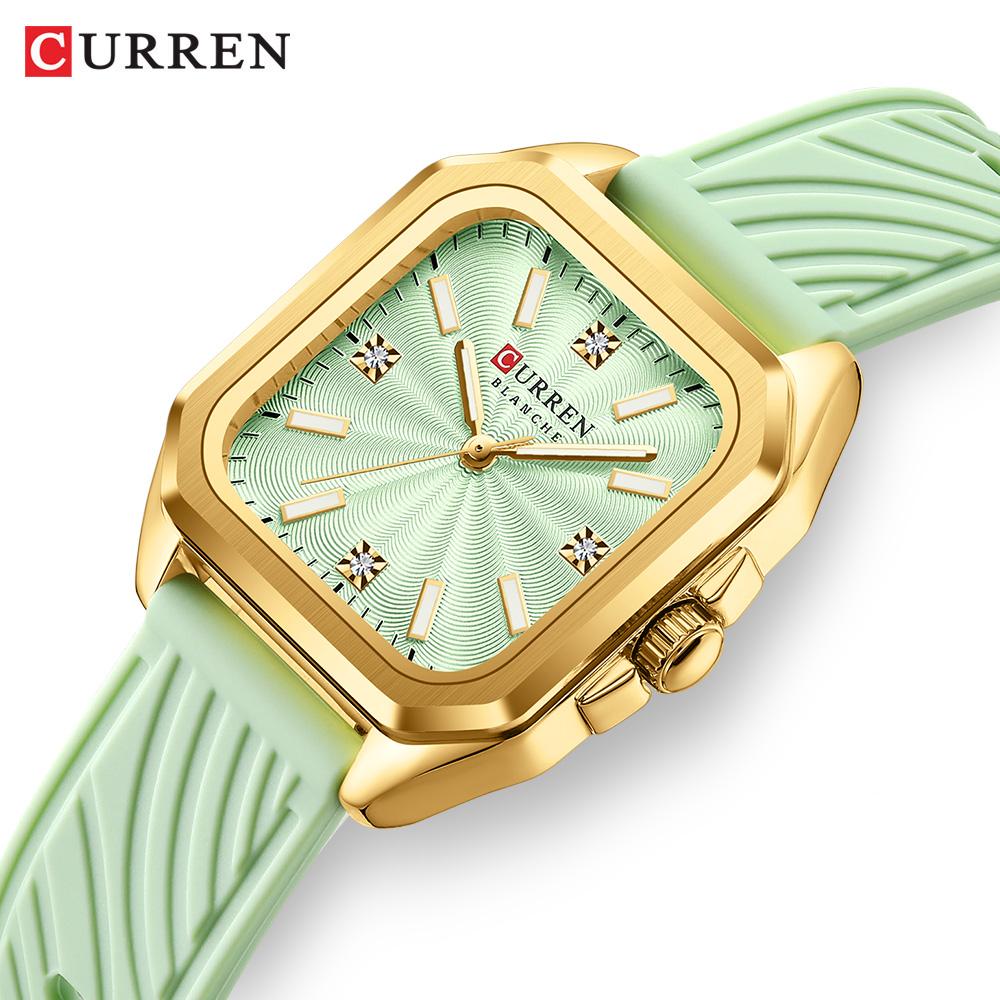 CURREN Elegant Women's Watches Luxury Women's Fashion Quartz Watches Silicone Band Square Dial Watches Ideal Gift for Women